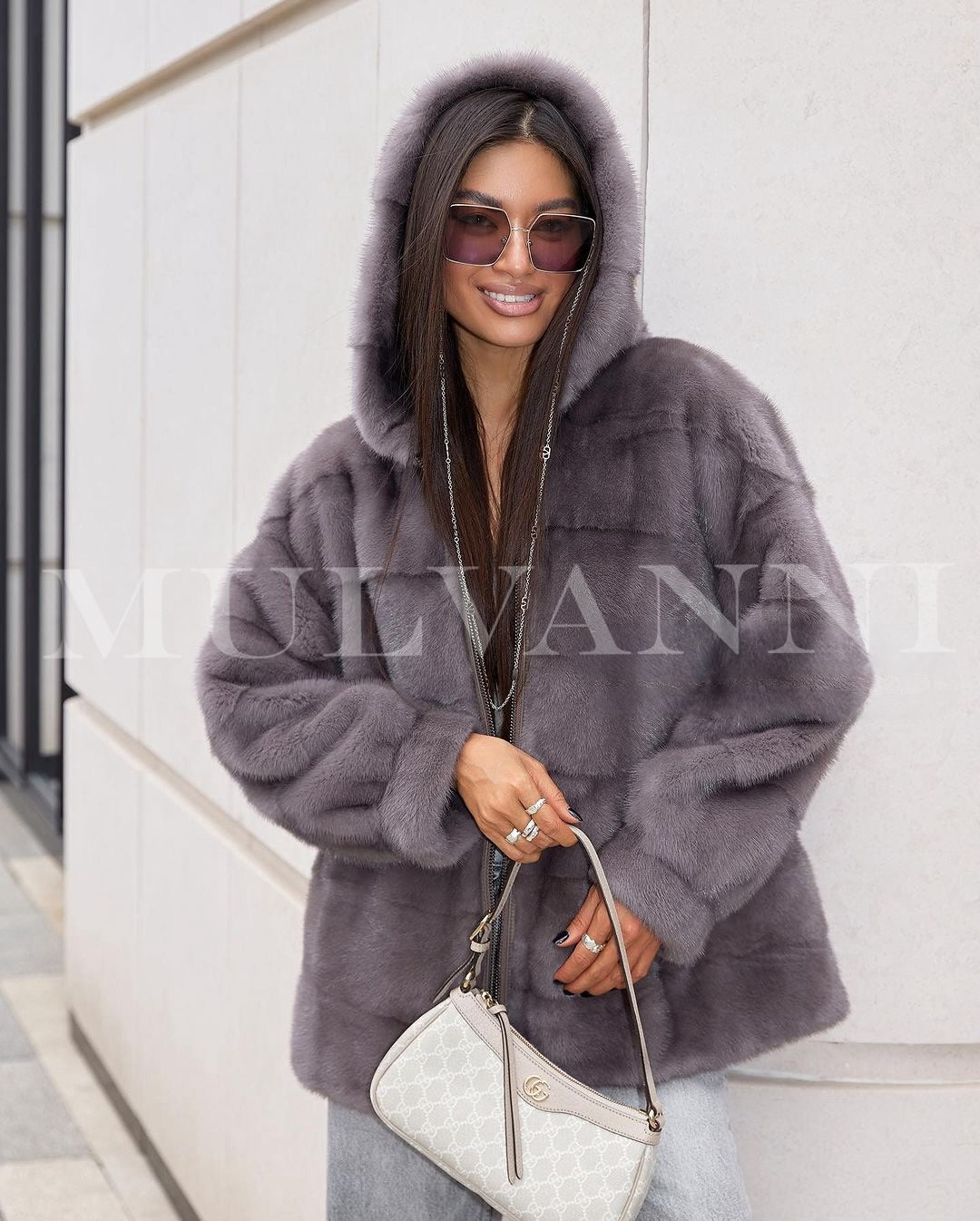 Grey orders fluffy hood coat