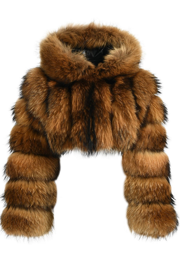 Raccoon Hooded Fur Coat