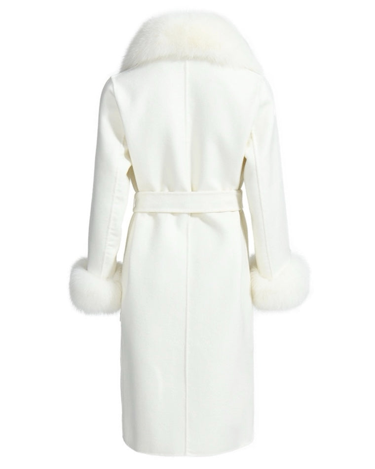 Women white cashmere fur coat designed by MVFURS