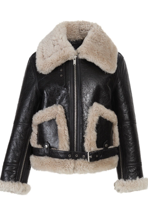 Black Shearling Jacket with Front Pockets