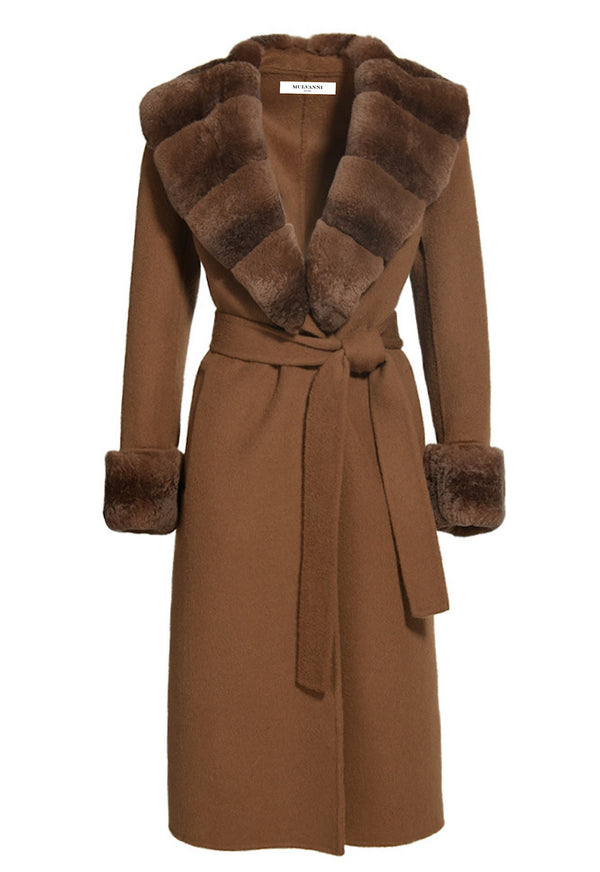 SAFA Brown Cashmere Coat med Rex Rabbit