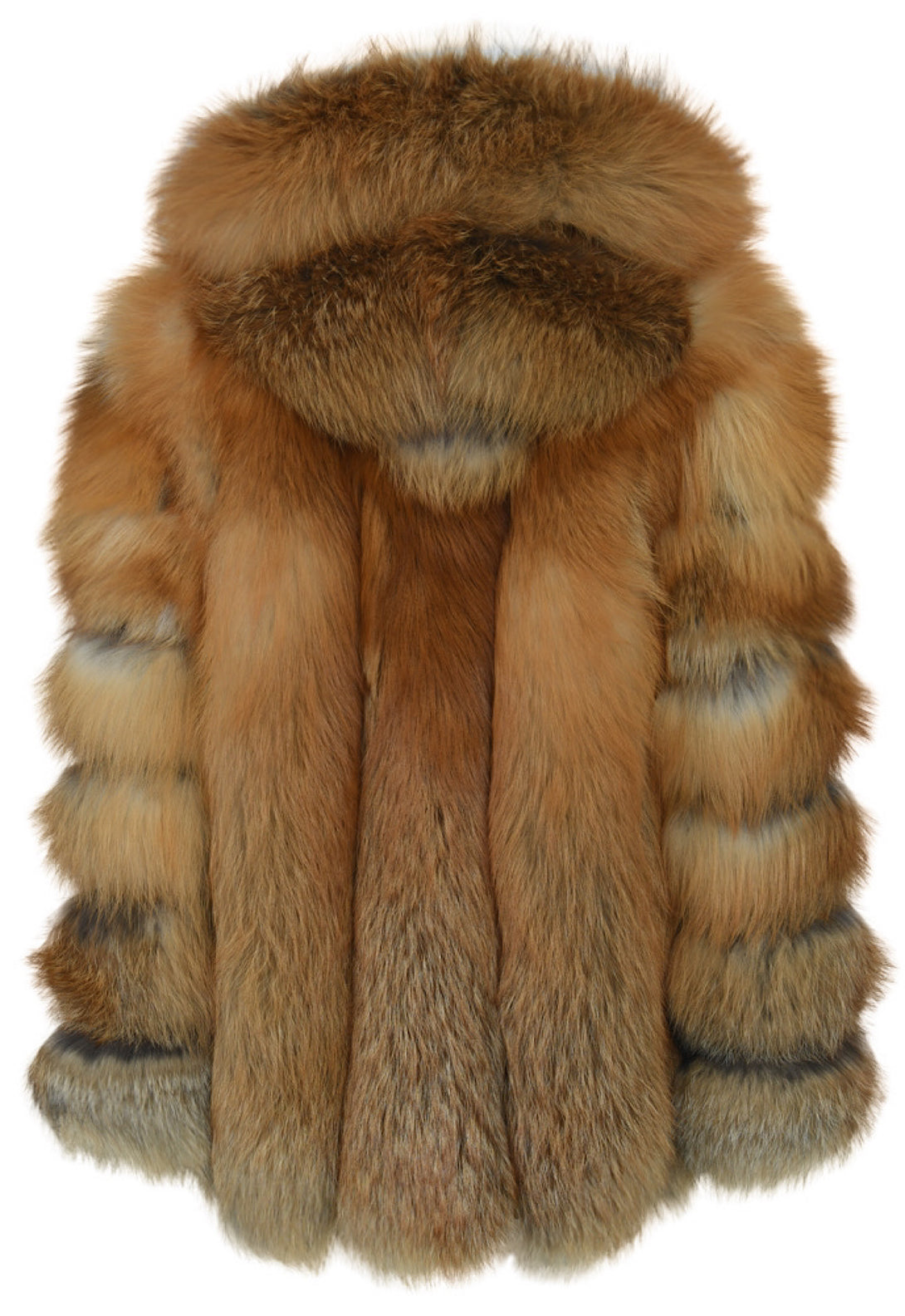 High quality fur MADDEN red fox fur coat with hood for women. 