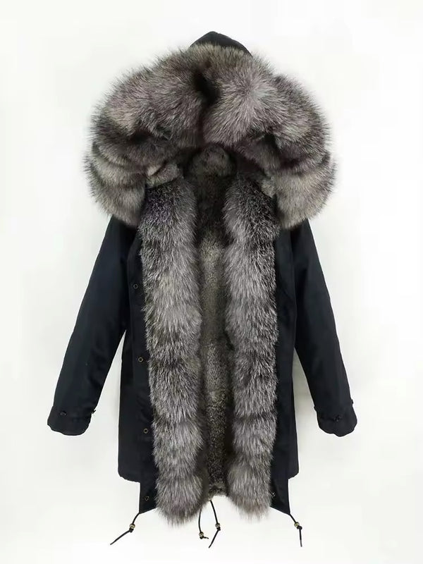 Men Black Lined Fox Fur Parka