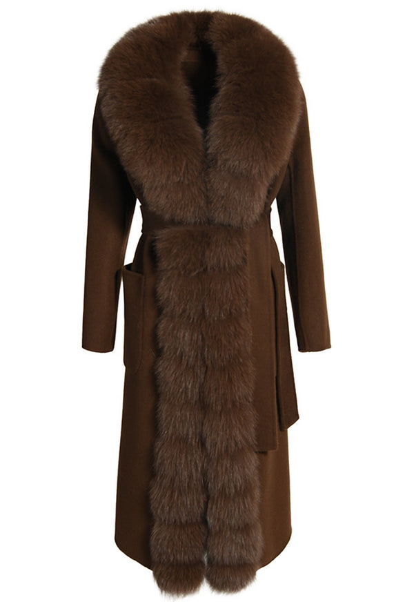 ALIZE Brown Cashmere coat with fur