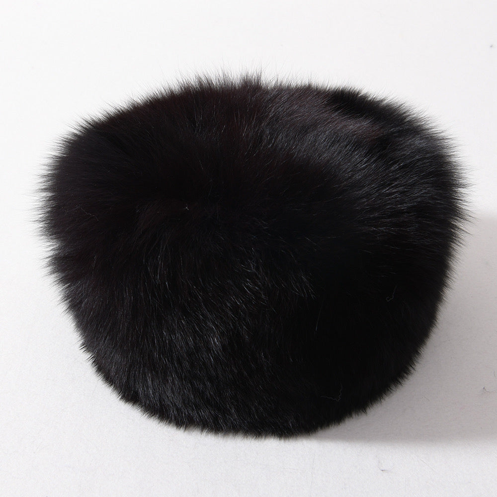 Black fox fur hat for woman showcasing high quality