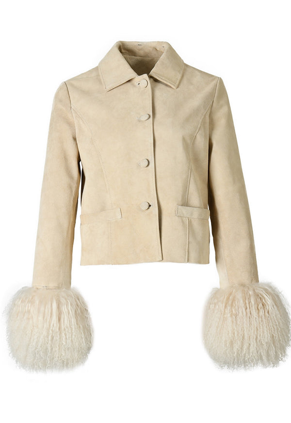 Suede Leather Jacket with Mongolian Fur