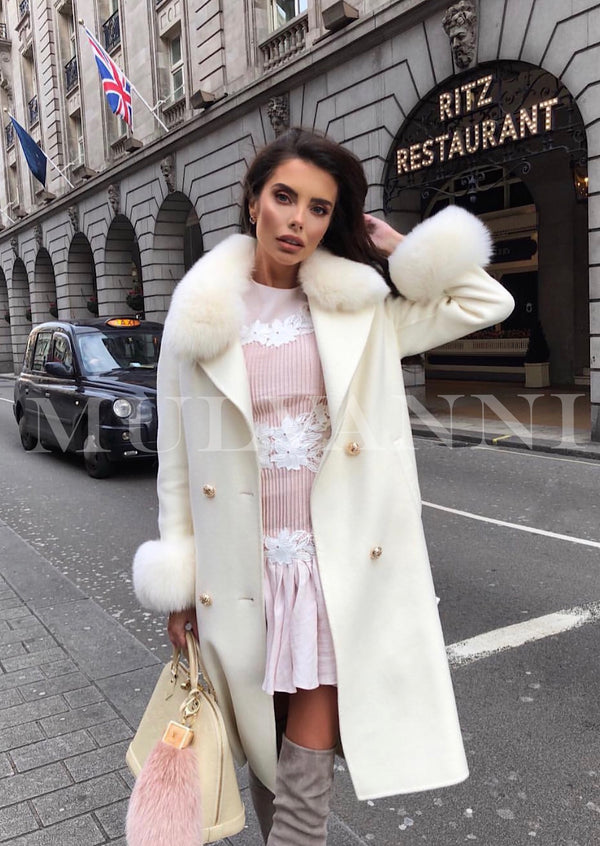 Off White Cashmere Coat With Fox Fur