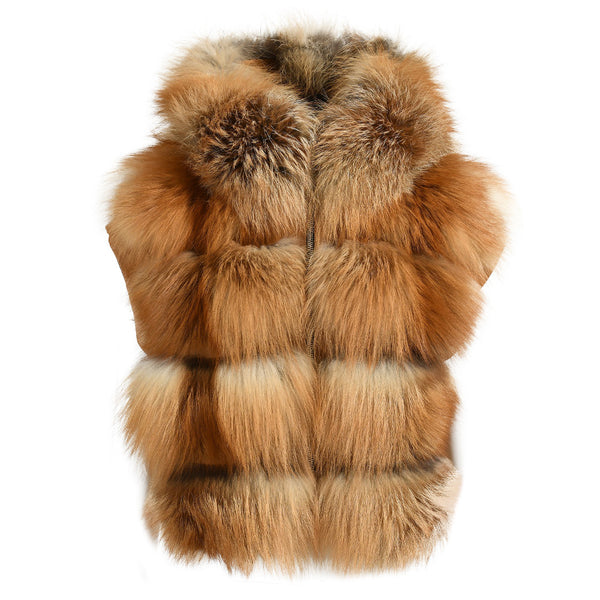 TINA Red Fox Fur Vest featuring luxurious natural fur in rich shades of red, brown, and cream.