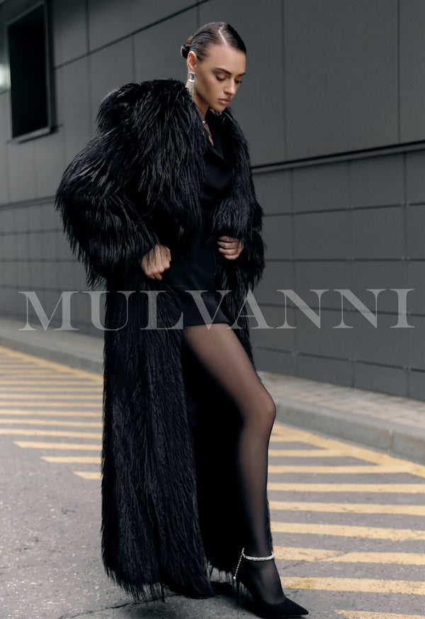 AGNESIA Black Faux Fur Coat