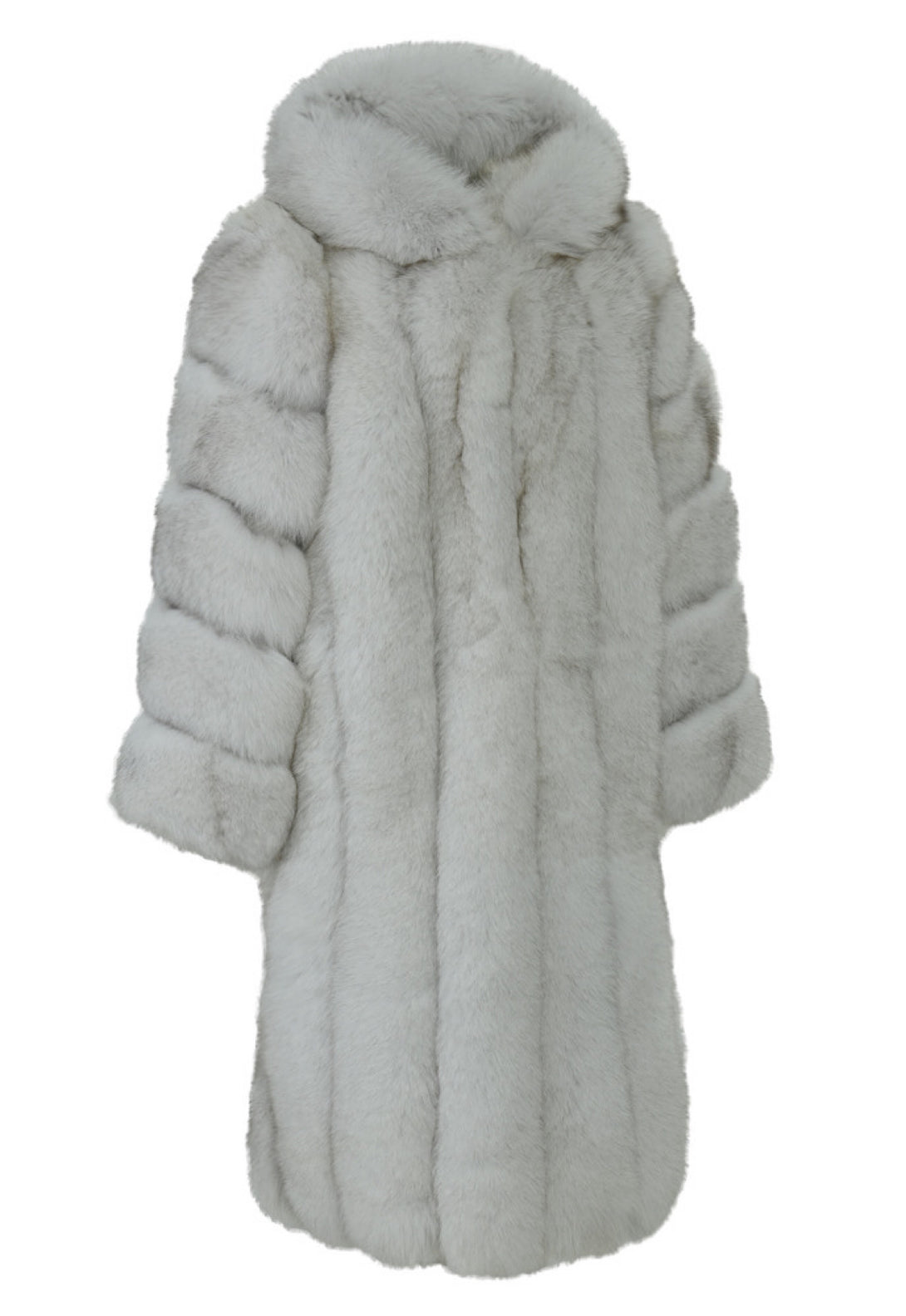 Luxurious MOSCOW Coat made from natural fox fur, with a sophisticated long design in light gray