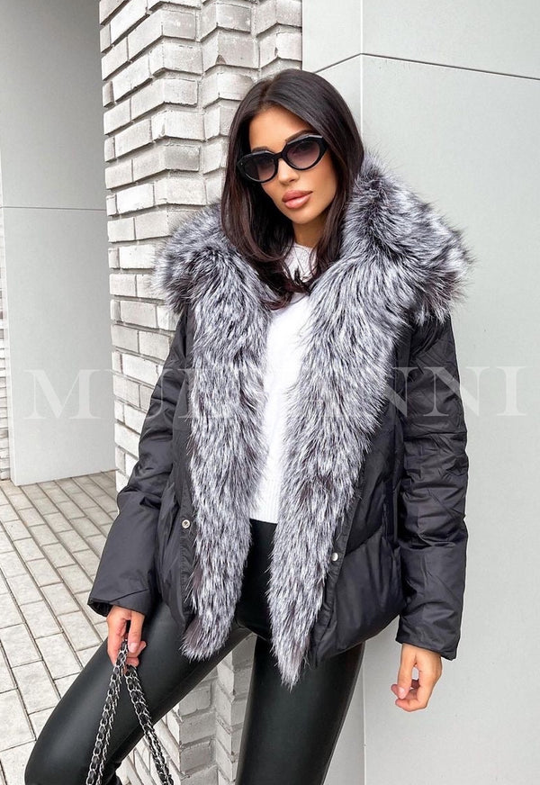 Down Jacket with Silver Fox Fur