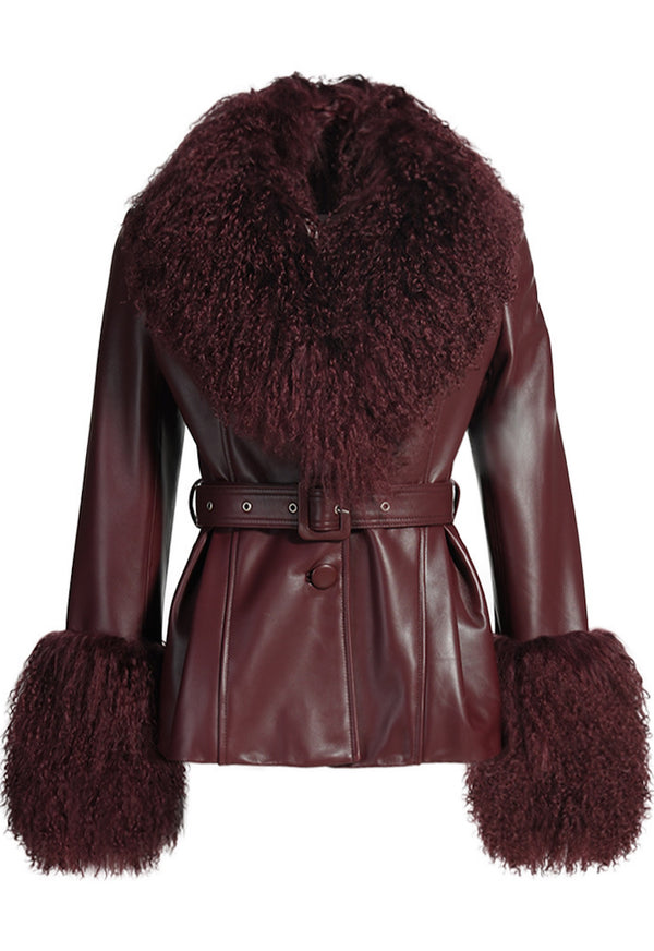 Veste en cuir mongol ALAIA bordeaux