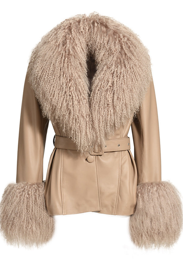 ALAIA Beige Mongolian Leather Jacket