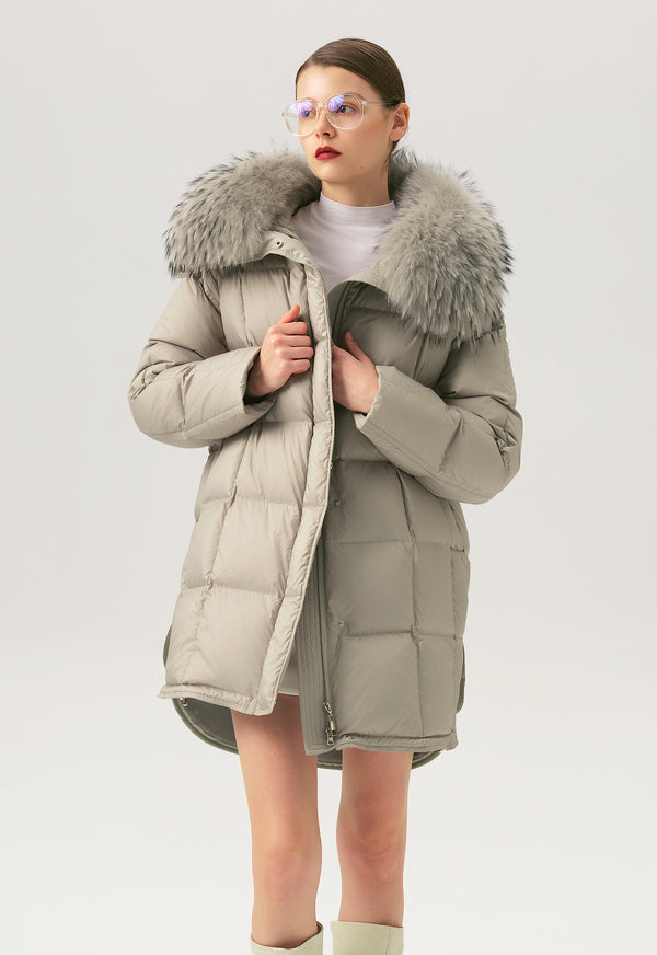 NATALIA Green Down Parka with Fur