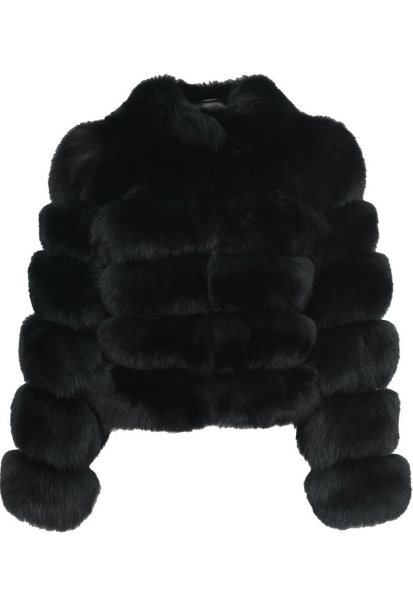 Luxurious black fur coat for women, crafted from premium Saga Furs, featuring an elegant Italian design for timeless sophistication.