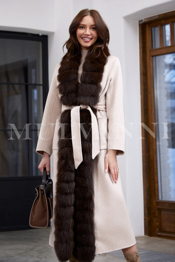 Cappotto ALIZE in cashmere con pelliccia marrone