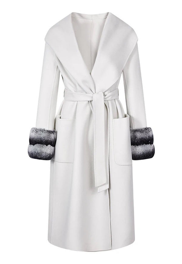 Grey Cashmere Coat with Rabbit Rex Fur