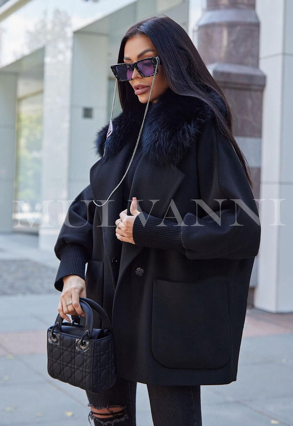 Limited Edition Black Cashmere Coat with Fox Fur
