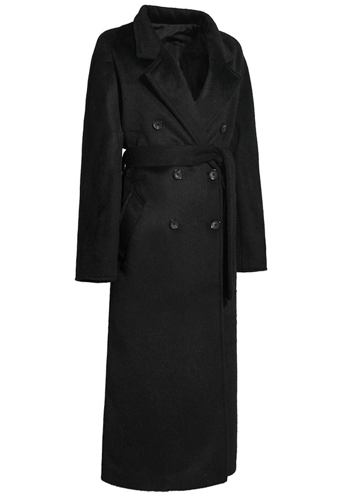 Elegant GALA black coat made from a blend of alpaca wool and cashmere, offering a sophisticated and luxurious look.