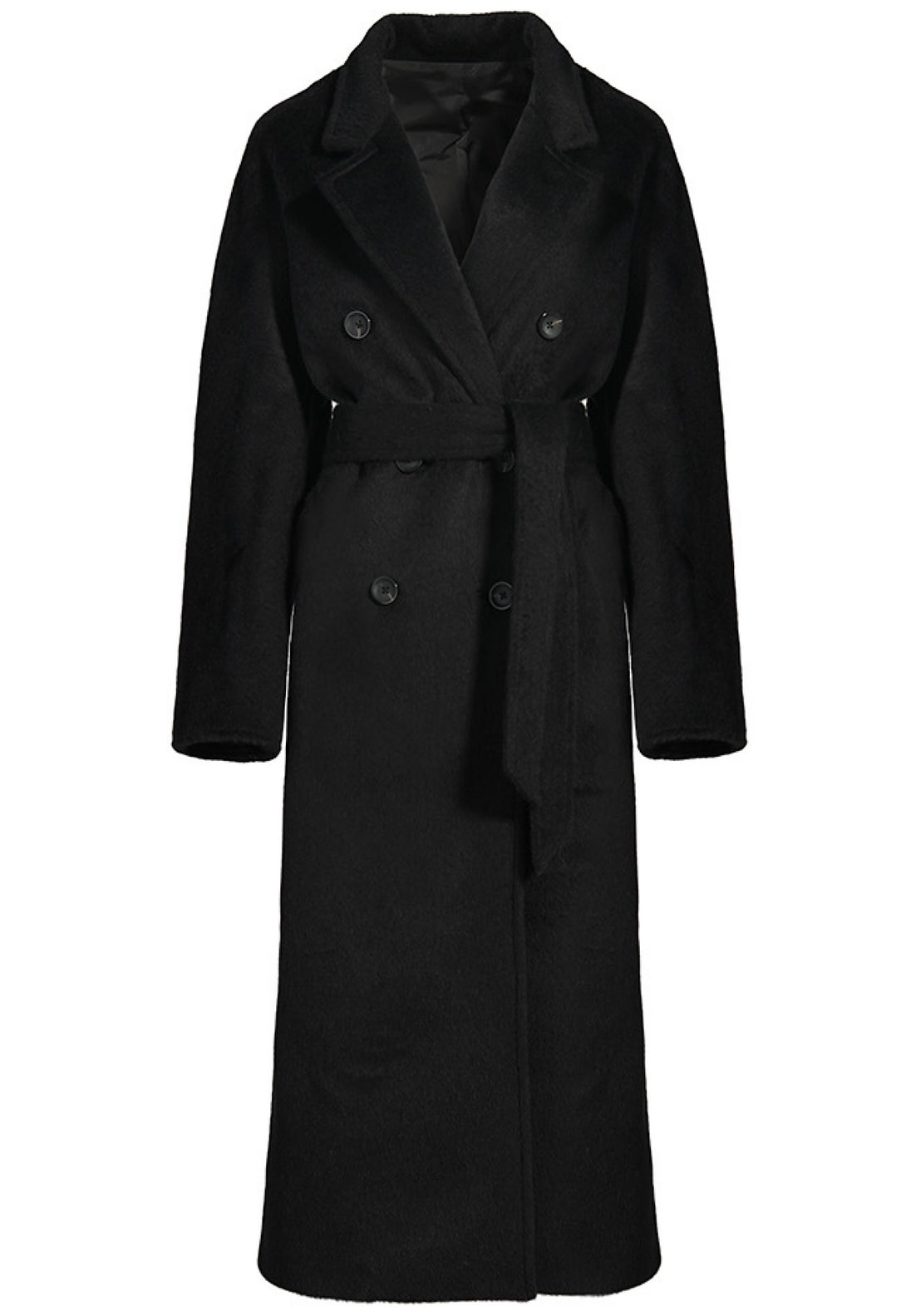 Chic GALA black coat crafted from soft alpaca wool and cashmere, providing both warmth and high-end style.