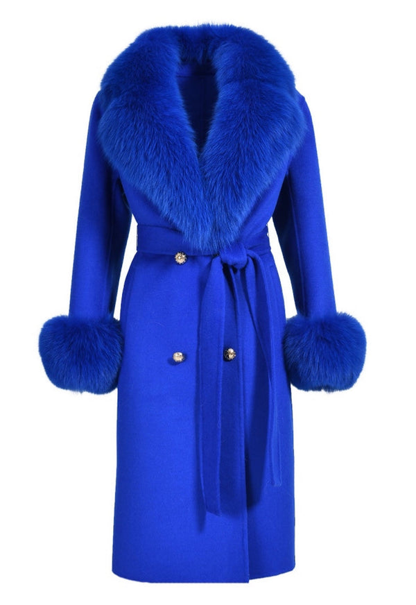 Dark Blue Midi Cashmere with Fox Fur