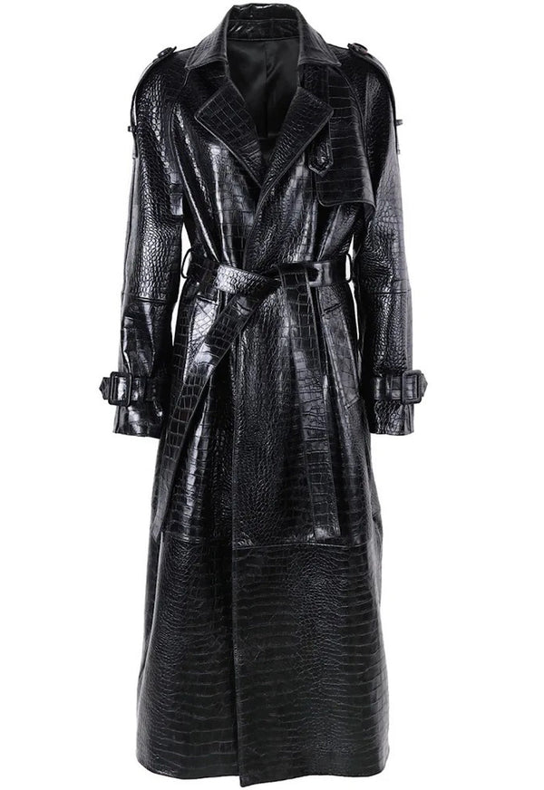 Embossed Croc Leather Trench Coat