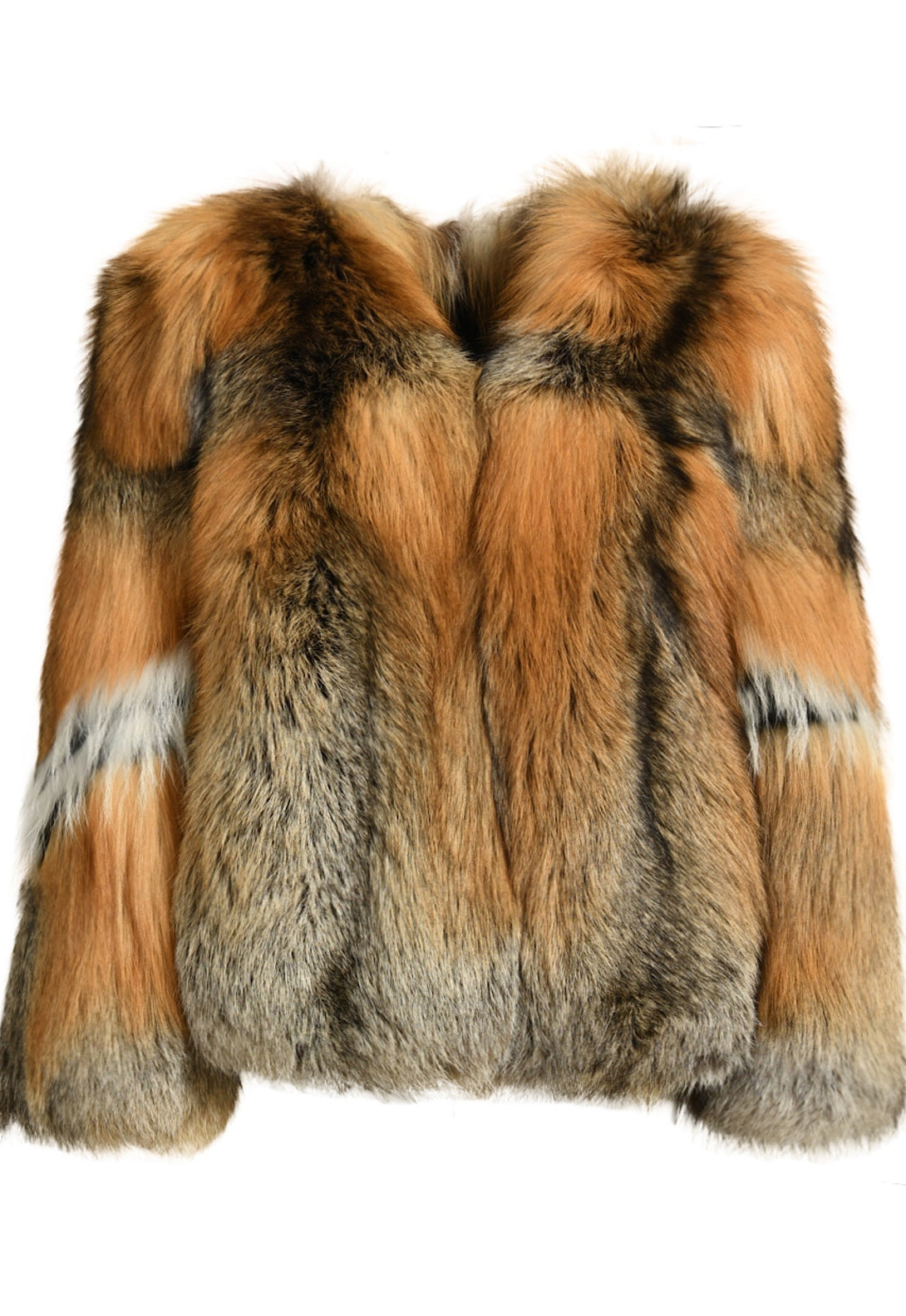 This elegant plush red fox fur coat features a soft, voluminous design, perfect for adding warmth and glamour to any outfit.