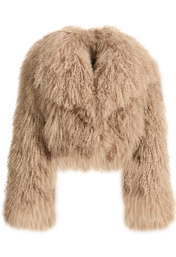 Short Mongolian Fur Coat with collar