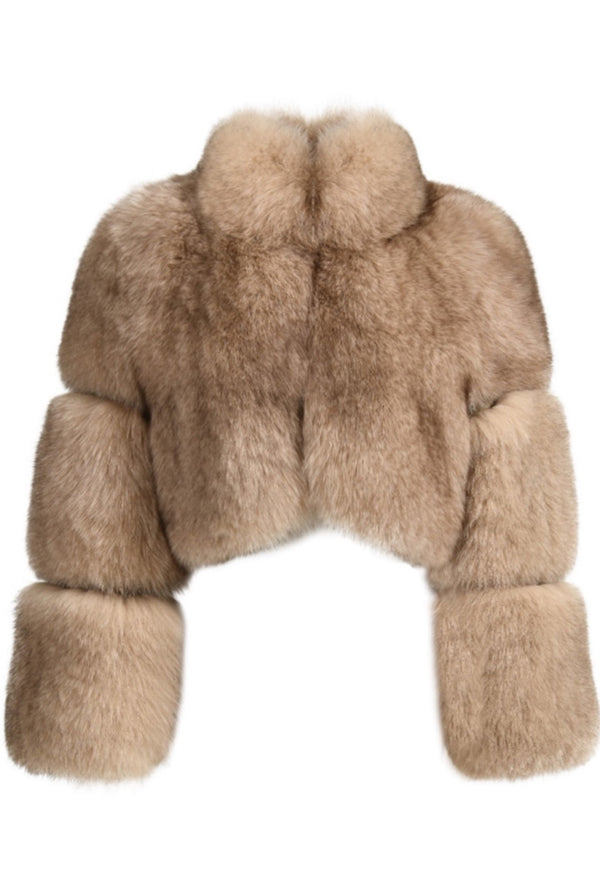 Cropped Fox Fur Coat with High Neck