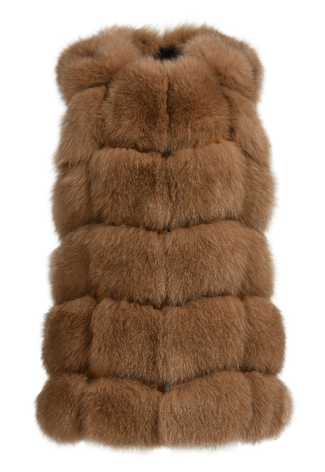 a luxurious camel fox fur vest, showcasing its plush texture and sophisticated design