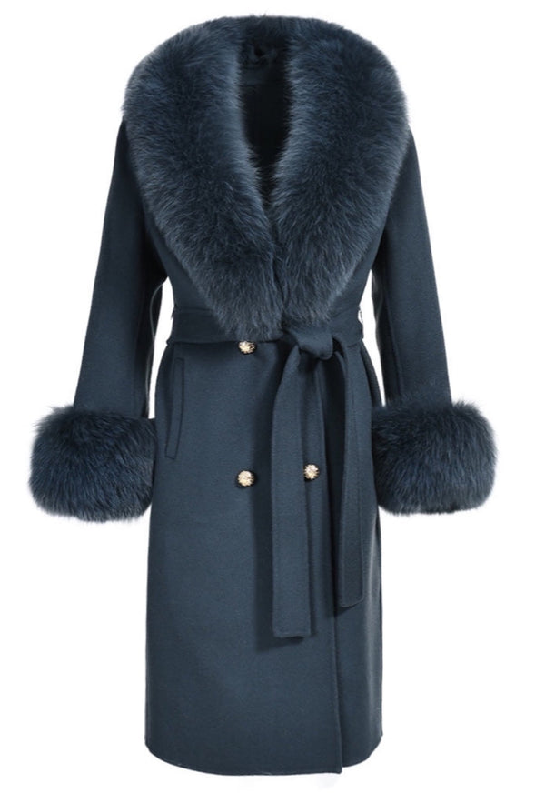 Aegean Cashmere Coat with Fox Fur
