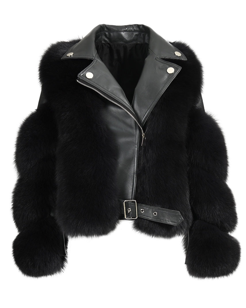 Women black sheepskin fur coat designed by MVFURS