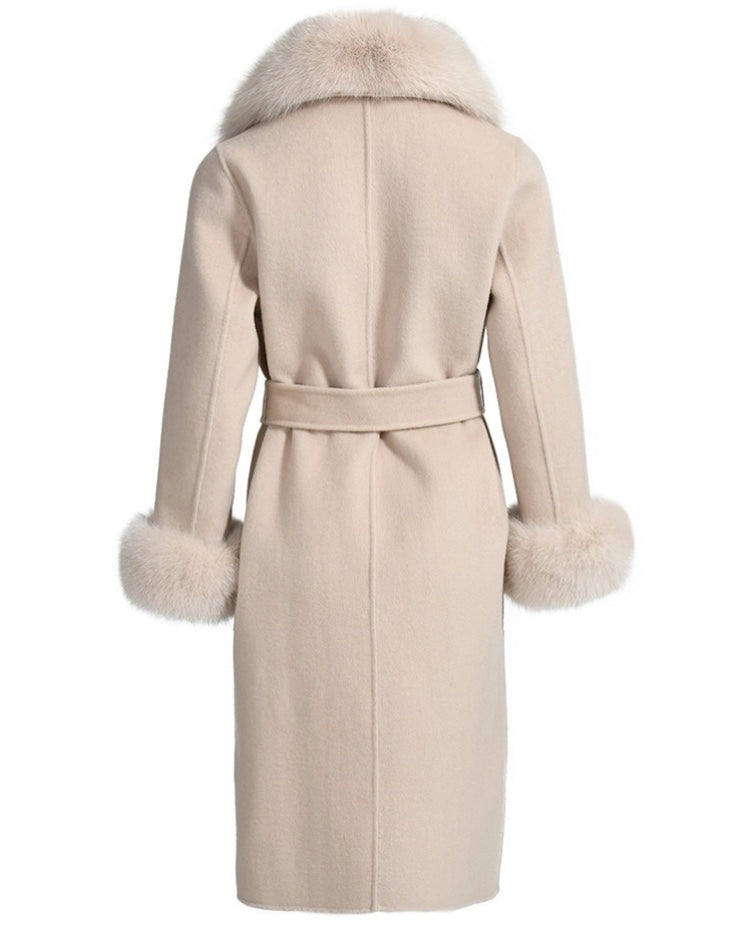 Women beige cashmere fur coat designed by MVFURS