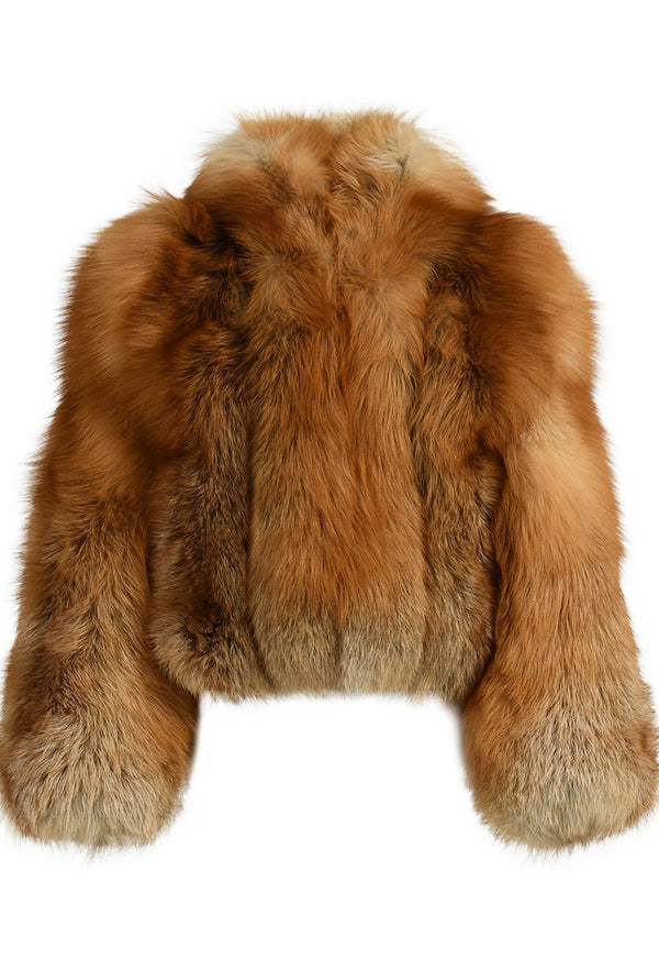 Red Fox Fur Coat with High Neck