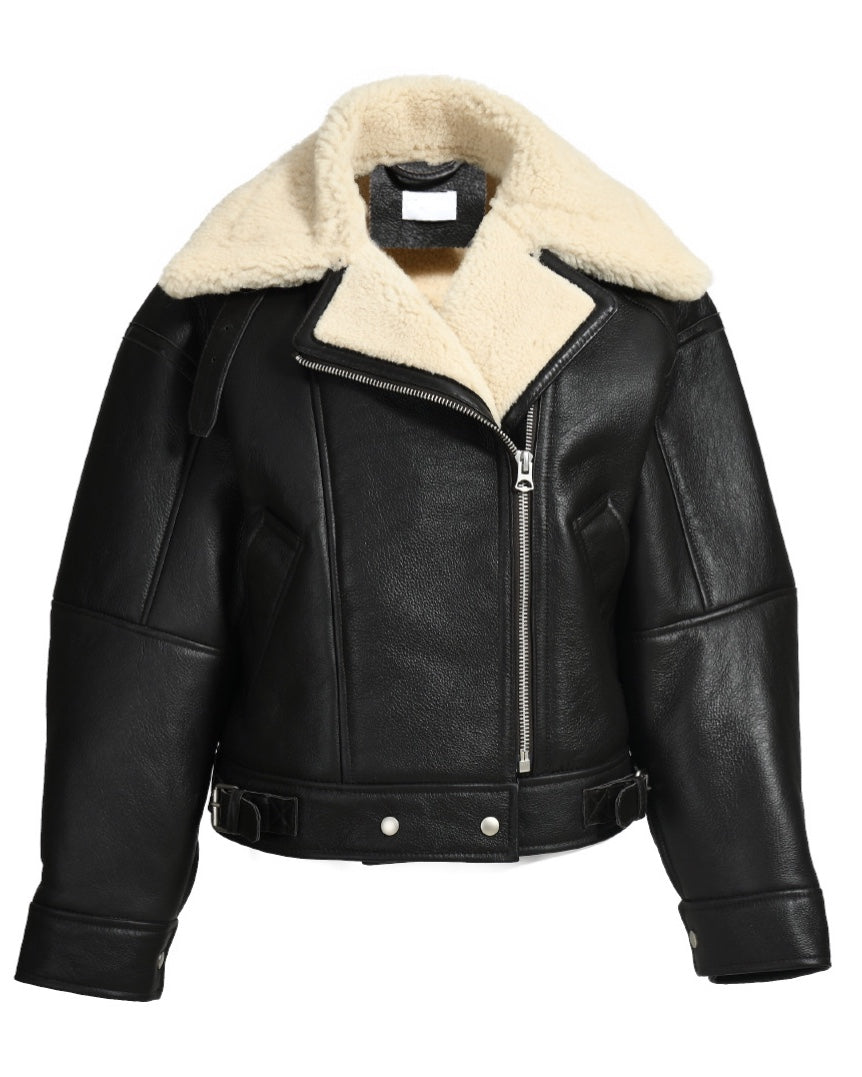 Women aviator leather jacket designed by MVFURS