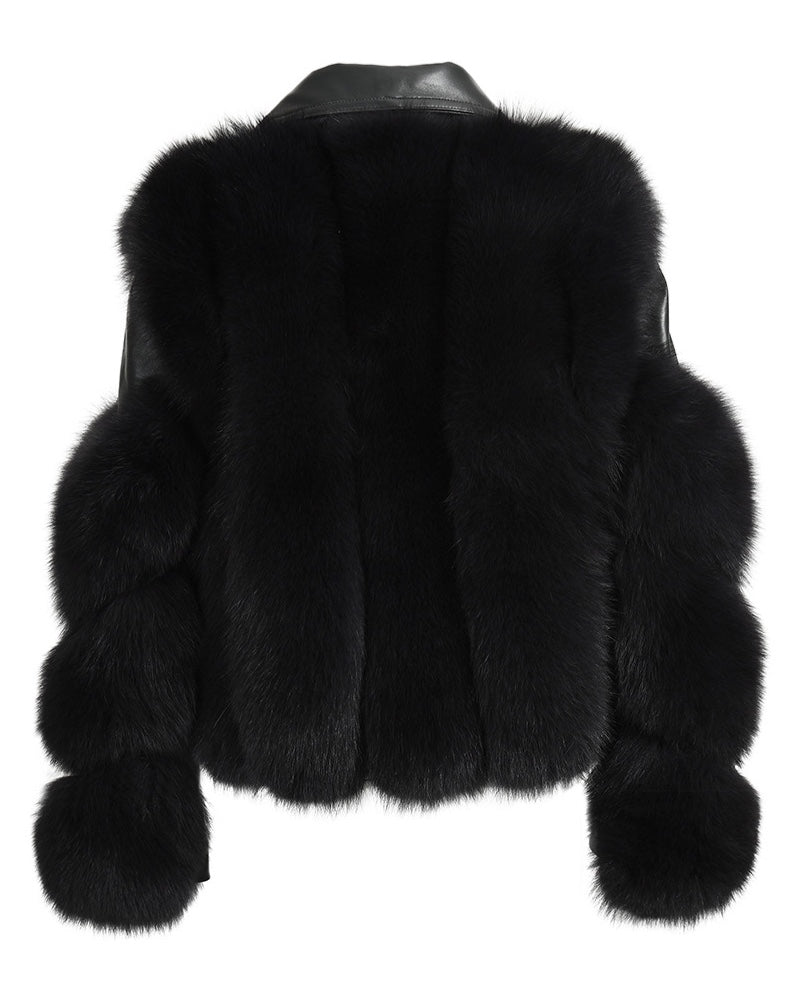 Women black sheepskin fur coat designed by MVFURS