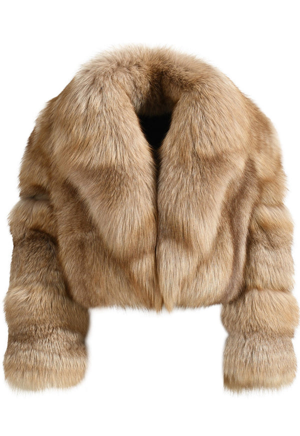 Cropped Fox Fur Coat with Maxi Collar