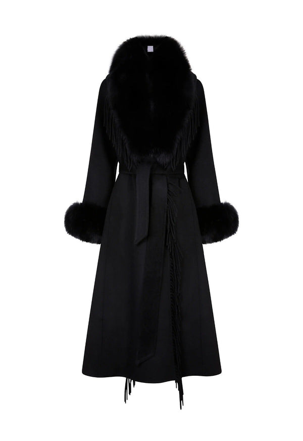 Black Fringe Cashmere Coat