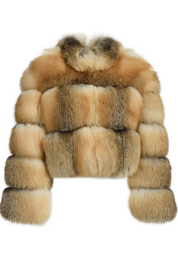 Gold Crossed Fox Fur Coat