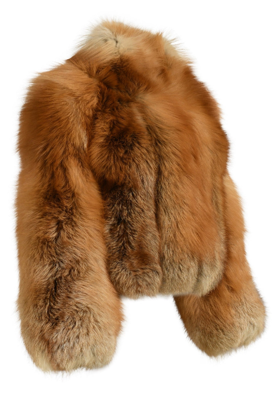 A luxurious red fox fur coat with a high neck, perfect for those seeking both comfort and high fashion during colder months.