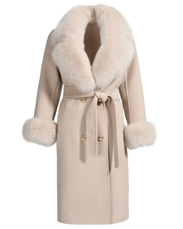 Women beige cashmere fur coat designed by MVFURS