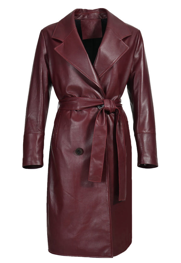 Burgundy Leather Trench Coat
