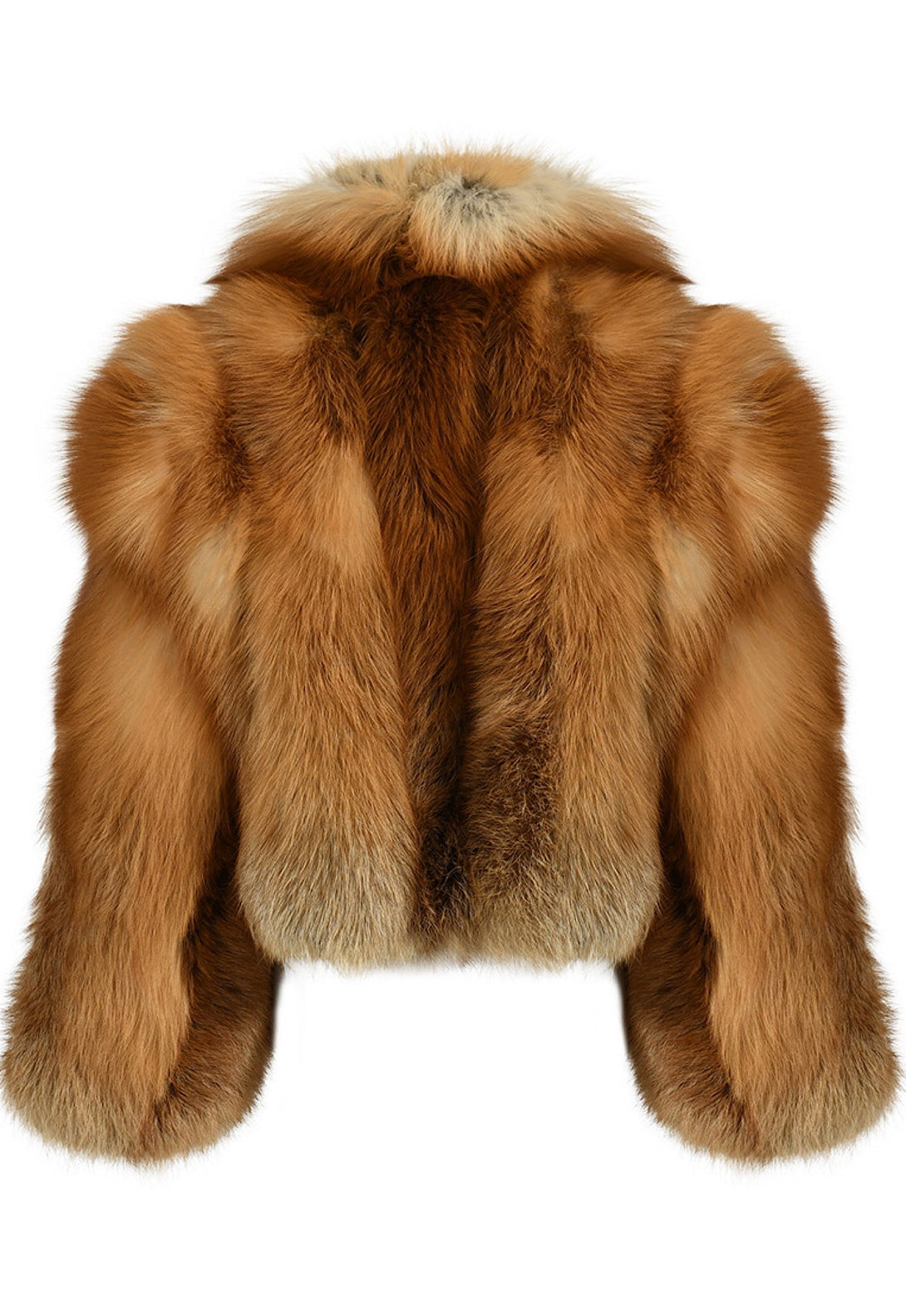 The high neck on this red fox fur coat adds an extra layer of warmth and elegance, ideal for making a fashion statement.