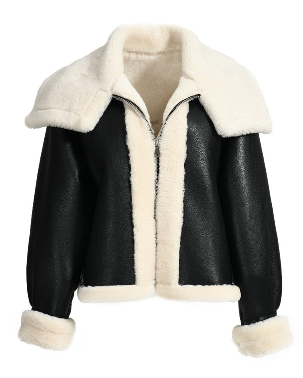 Women sheepskin leather jacket designed by MVFURS