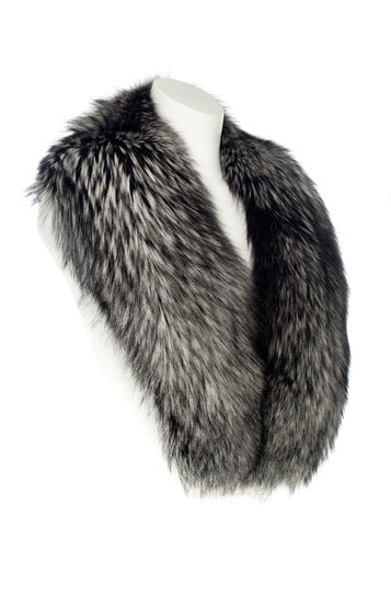 A silver fox fur collar/scarf designed by MULVANNI 